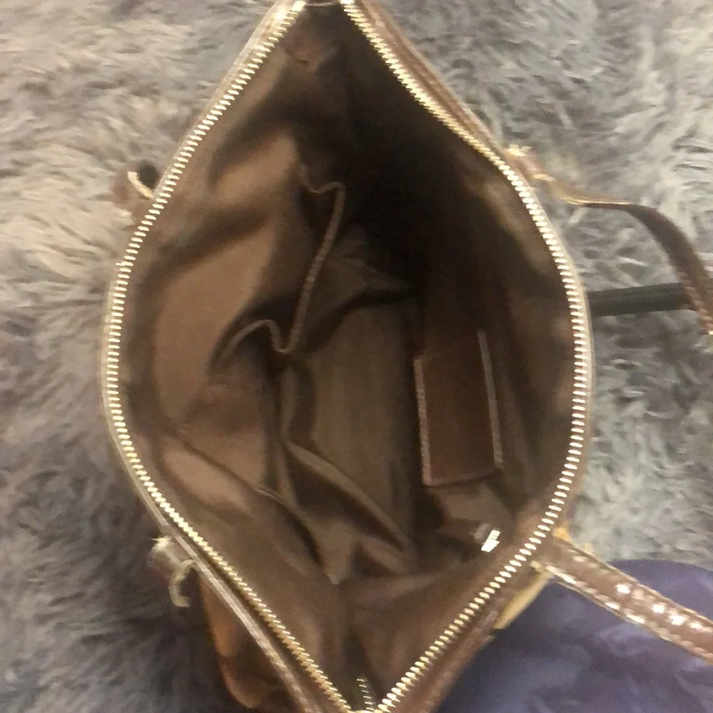 Coach Legacy Stripe Signature Tan and Brown Shoulder Bag